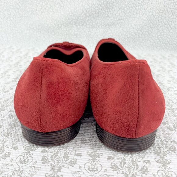 Vintage Unisa Womens Red Suede Flats Slip On Shoes Size 9.5B Roped Bow - Picture 11 of 16